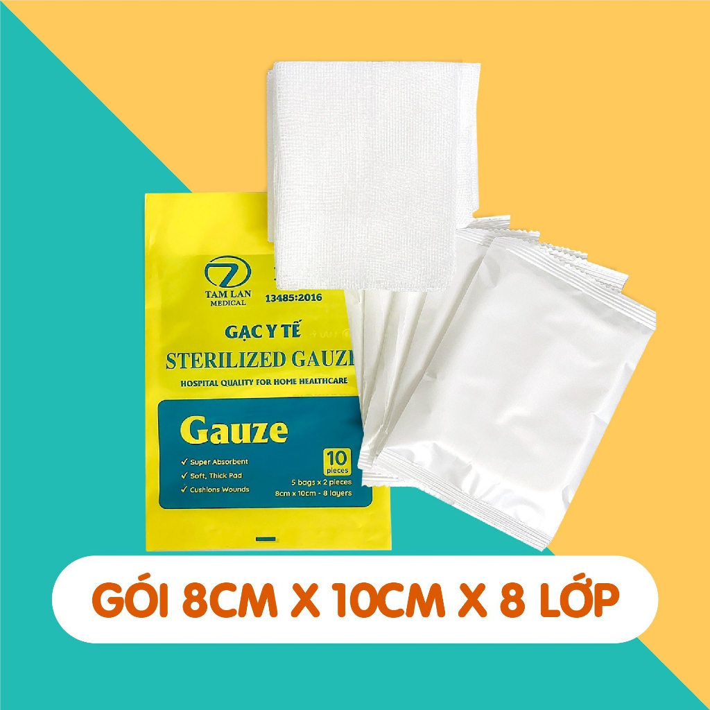 Gạc y tế tiệt trùng Tâm Lan 5x6.5cm/ 8x10cm (Gói 10 miếng)