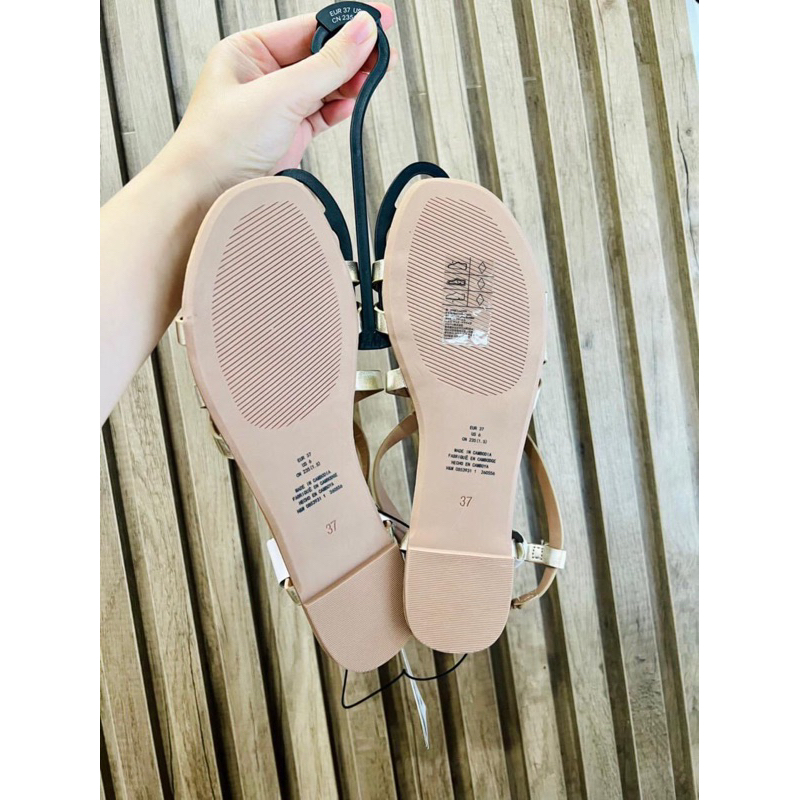 Sandal bệt đi biển dây mảnh quai nhũ H&M nguyên tag - sandal nữ đế bằng nhiều dât đế TRF chống trượt quai nhũ siêu xinh