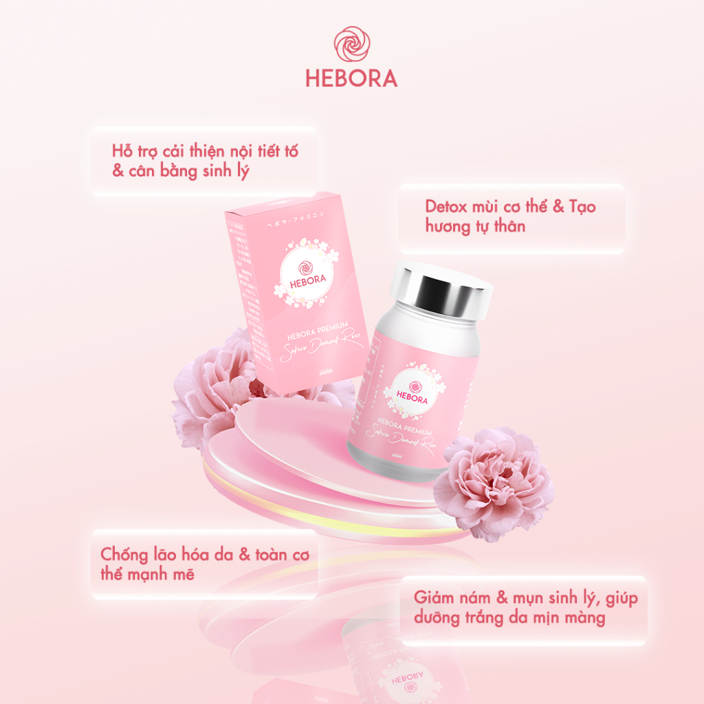 Combo 3 hộp viên uống tỏa hương Hebora Premium Sakura Damask Rose ( Quà Tặng )