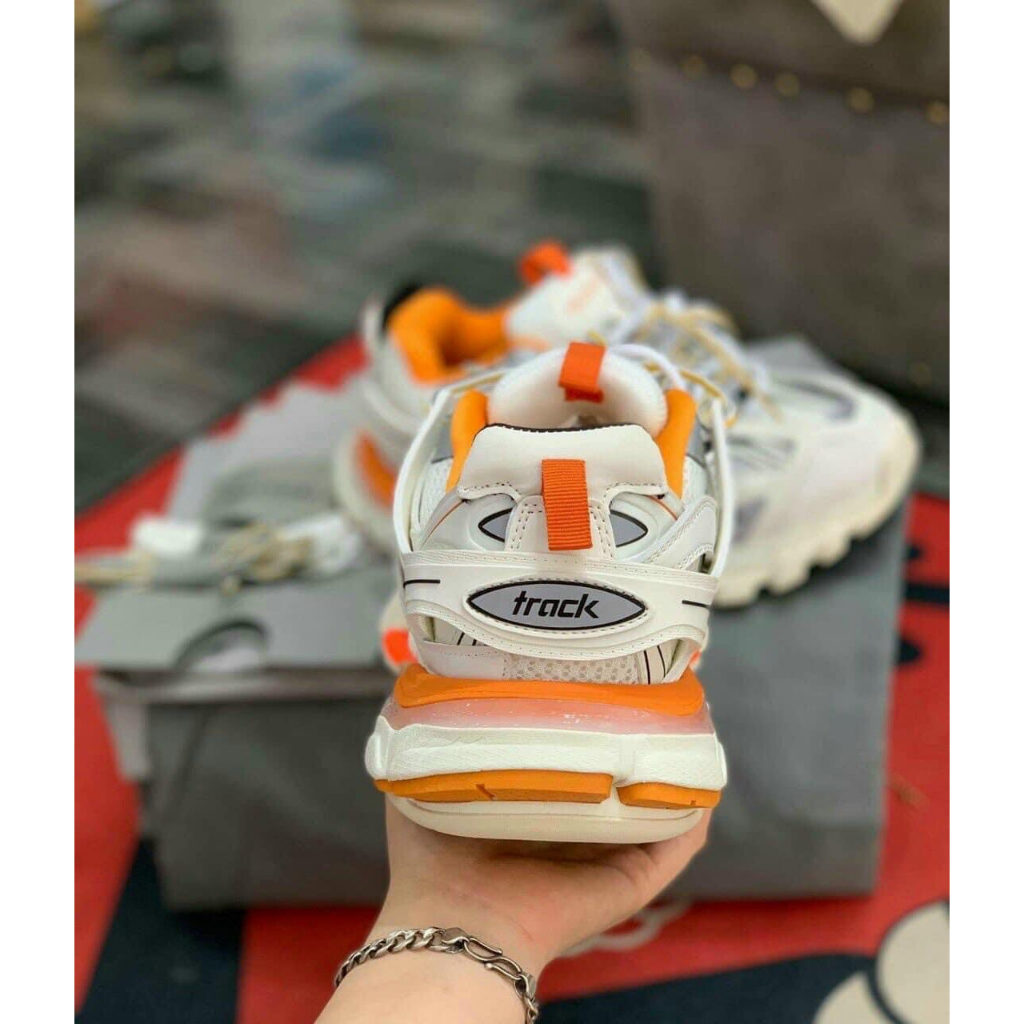 GIẦY THỂ THAO SNEAKER NAM NỮ TRACK MÀU XANH ĐEN & TRẮNG CAM