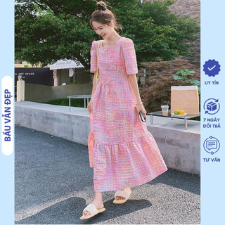 [Freesize V296] Đầm Bầu Công Sở Mùa Hè Xinh Dáng Tiểu Thư Sang Chảnh - Đầm Bầu Đẹp Phong Cách Hàn Quốc Kẻ Cầu Vồng