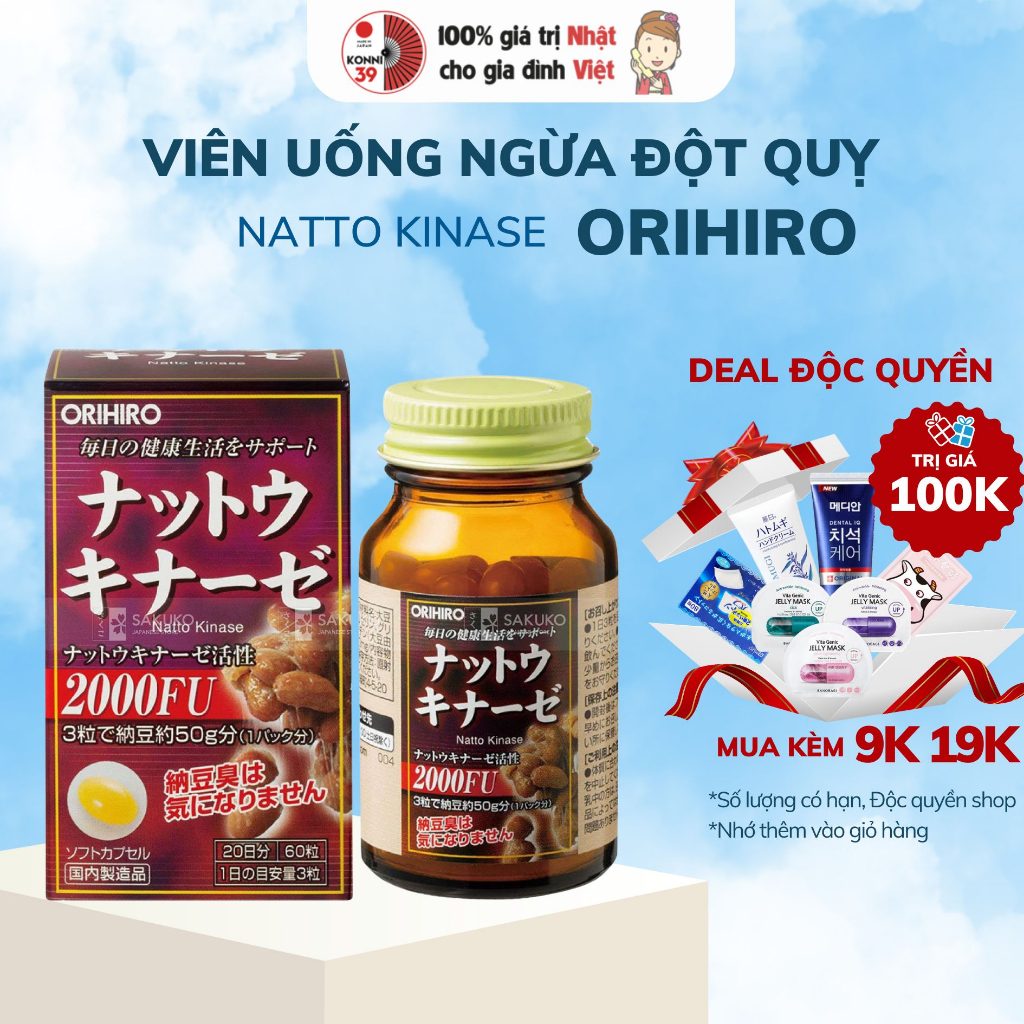 Viên uống hỗ trợ điều trị tai biến Nattokinase Orihiro 60 viên Nhật Bản - Bahachiha