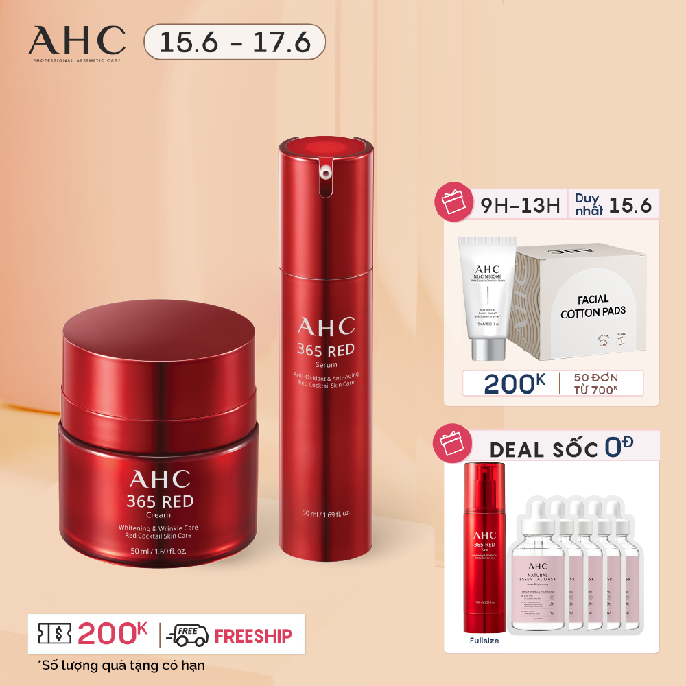 Combo Kem Dưỡng và Tinh Chất Chống Lão Hóa AHC 365 Red Cream 50ml & Serum 50ml