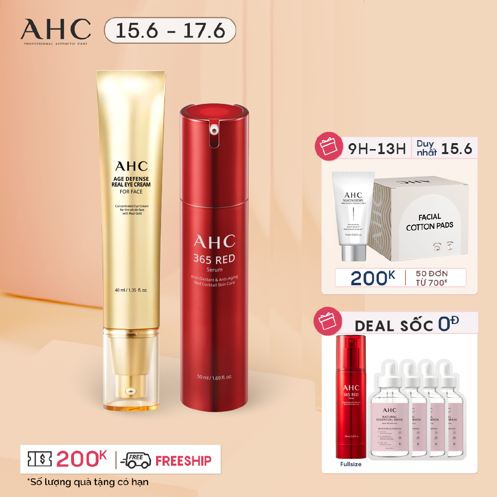 Combo Kem Mắt Chống Lão Hóa AHC Age Defense 40ml và Tinh Chất 365 Red Serum 50ml