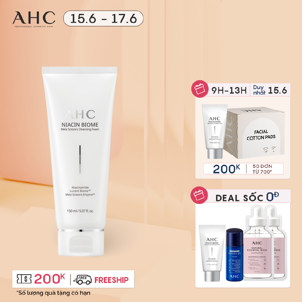 Sữa Rửa Mặt Cấp Ẩm Sáng Da AHC Niacin Biome Mela Scissors Cleansing Foam 150ml
