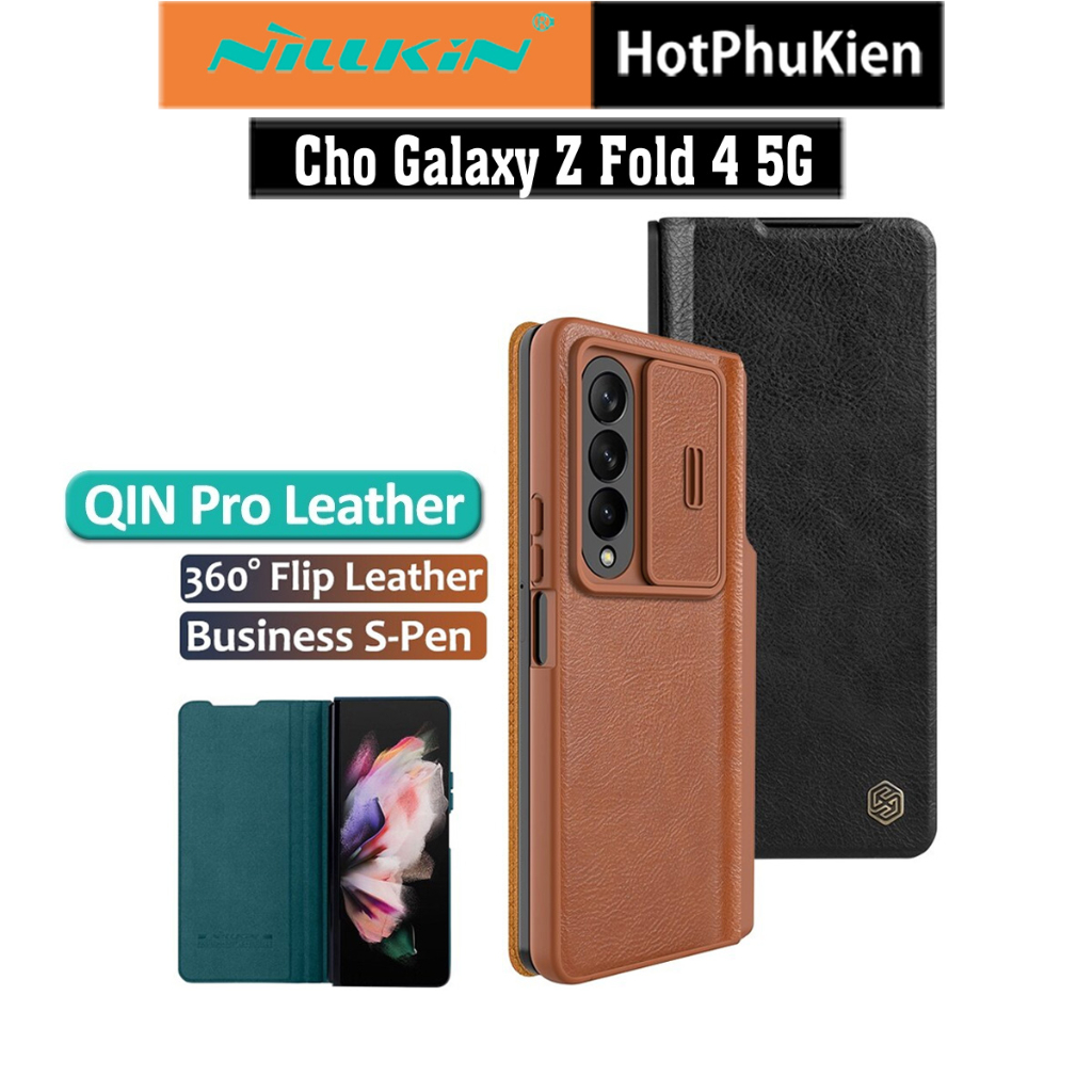 Case bao da chống sốc cho Samsung Galaxy Z Fold 4 bảo vệ Camera & ngăn S-Pen hiệu Nillkin Qin Pro - Hotphukien phân phối