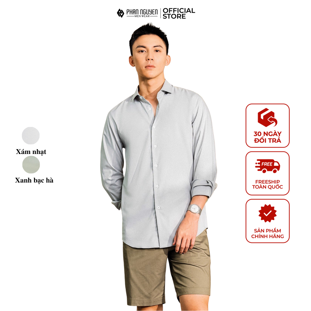 Áo sơ mi dài tay nam Phan Nguyễn, chất liệu mềm mại, kháng khuẩn, thiết kế form Slim fit hiện đại, lịch lãm SMD.1256