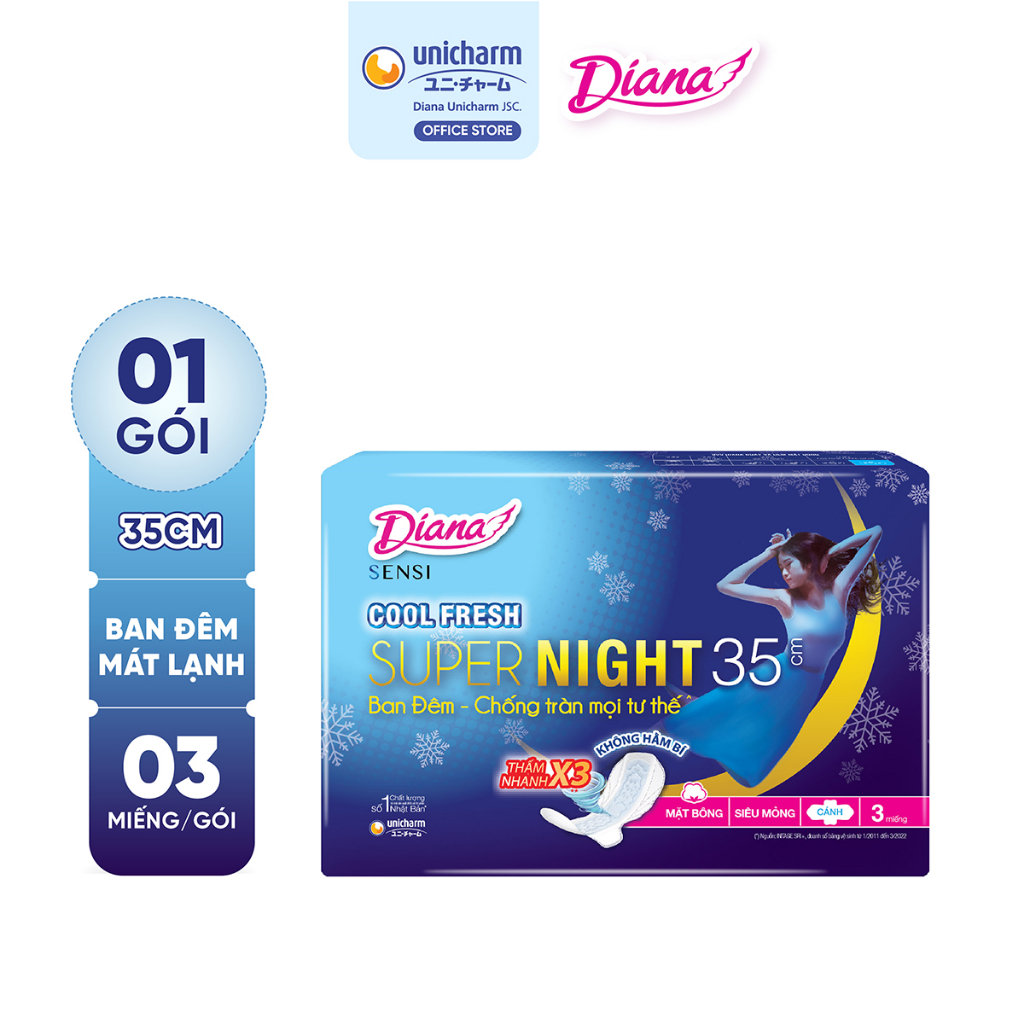 Băng vệ sinh Diana Sensi Cool Fresh Supernight 35cm 3 miếng/gói (New)