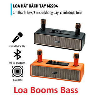 Loa Bluetooth Karaoke Booms Bass M2204 Tặng Kèm 2 Micro, Loa Không Dây Bass Căng Đét Bảo Hành Chính Hãng 12 Tháng