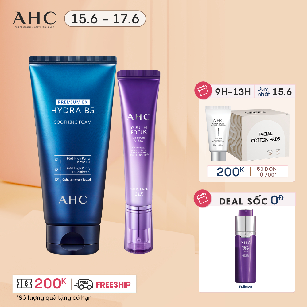 Combo Tái Tạo Da Tinh Chất Chống Lão Hóa Youth Focus Eye Serum For Face 30ml & Sữa Rửa Mặt Ex Hydra B5 180ml