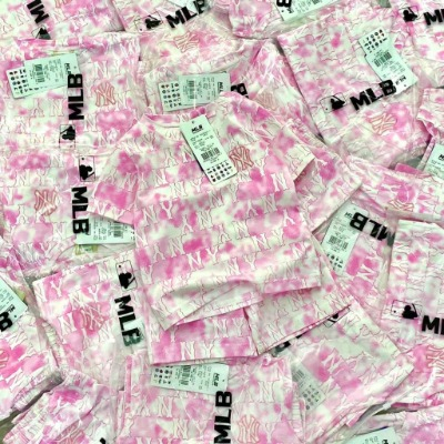 Sey 2 bộ loang xanh và hồng thêu chữ áp cộc tay quần short chất cotton cho bé trai và bé gái
