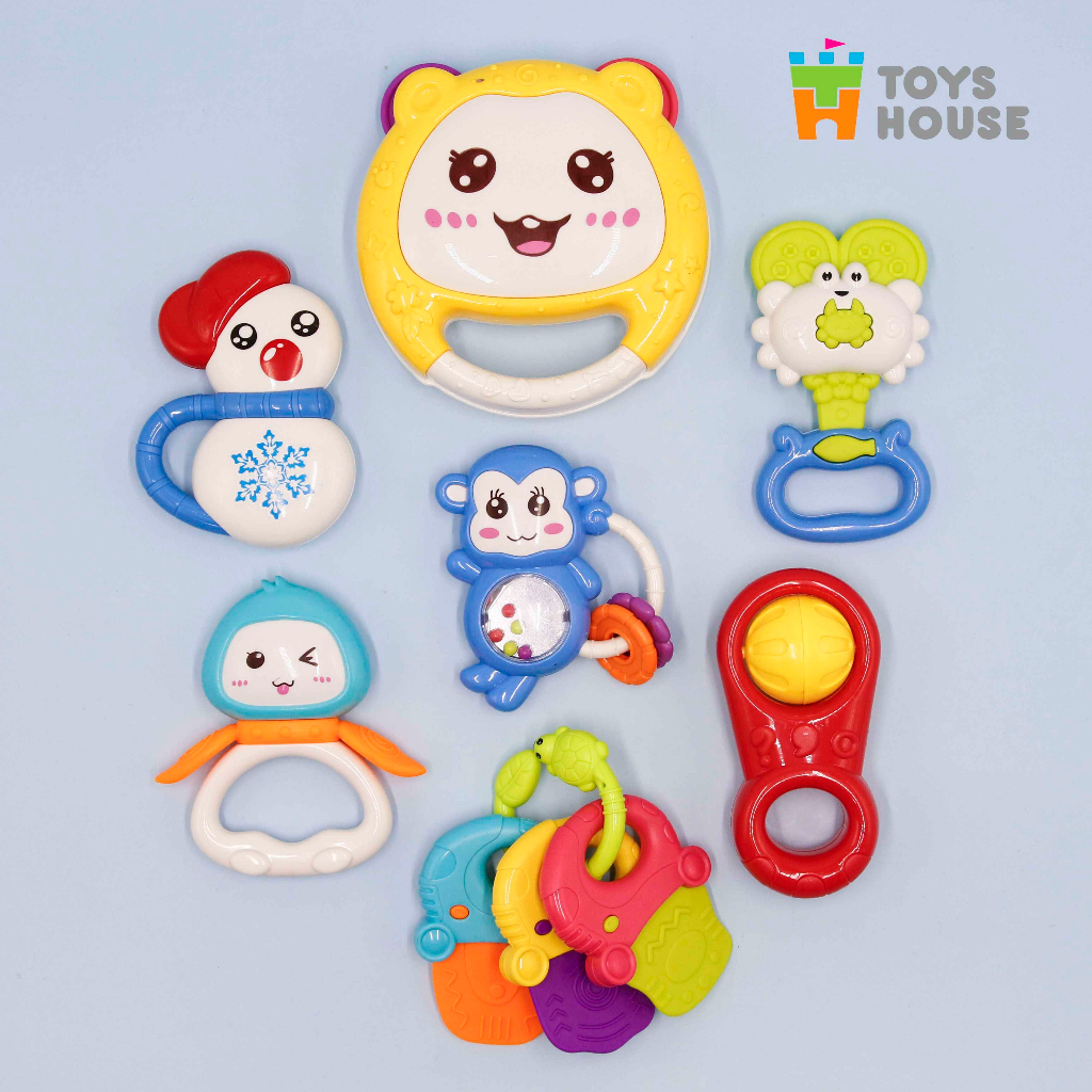 Combo túi 7 món đồ chơi xúc xắc lục lạc an toàn cho bé Toys House 77627