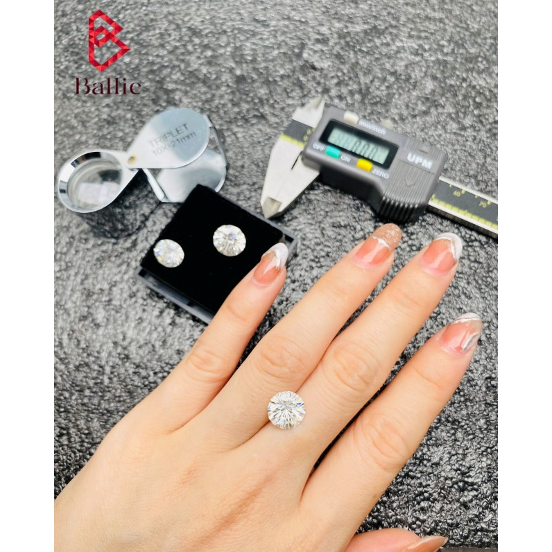 Kim cương nhân tạo Moissanite giác cắt Bông Tuyết siêu hiếm - Có giấy kiểm định GRA- Mã khắc cạnh viên đá - Test bút kêu