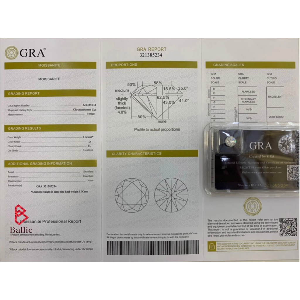 Kim cương nhân tạo Moissanite giác cắt Bông Tuyết siêu hiếm - Có giấy kiểm định GRA- Mã khắc cạnh viên đá - Test bút kêu