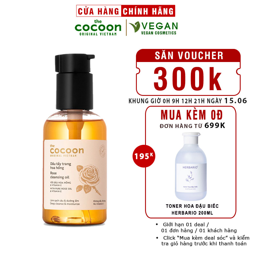 Dầu tẩy trang hoa hồng cocoon 140ml (rose cleansing oil) sạch da, mềm mịn