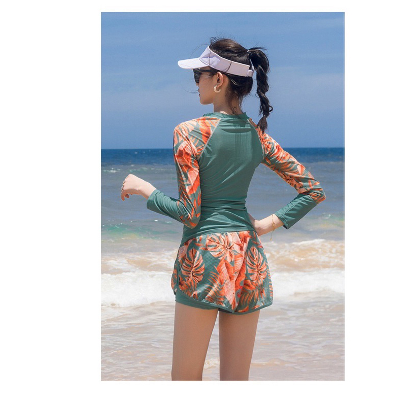 Đồ bơi nữ 2 mảnh Big size tới 75kg, tay dài kín đáo màu xanh dương, chống nắng, cao cấp