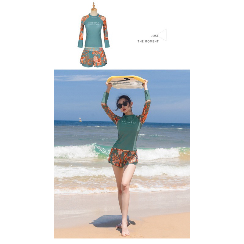 Đồ bơi nữ 2 mảnh Big size tới 75kg, tay dài kín đáo màu xanh dương, chống nắng, cao cấp