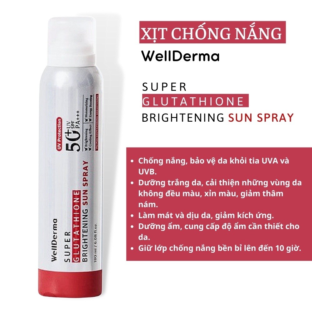 Xịt Chống Nắng WellDerma Sun Spray SPF 50 PA+++ 180ml