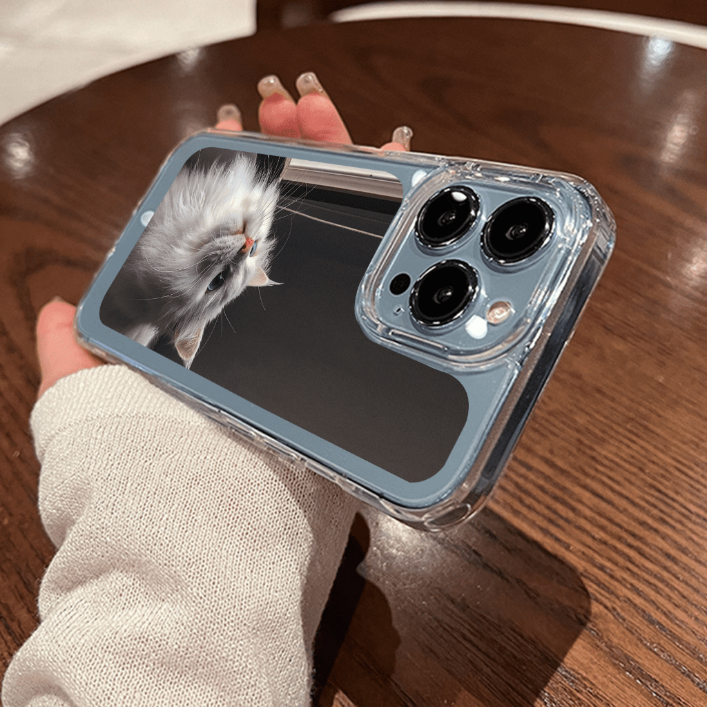 Ốp Điện Thoại Lưng Cứng Trong Suốt Chống Sốc Mèo lông xám cute iPhone 14 11 13 12 X XS Pro Max xr 7plus sd072