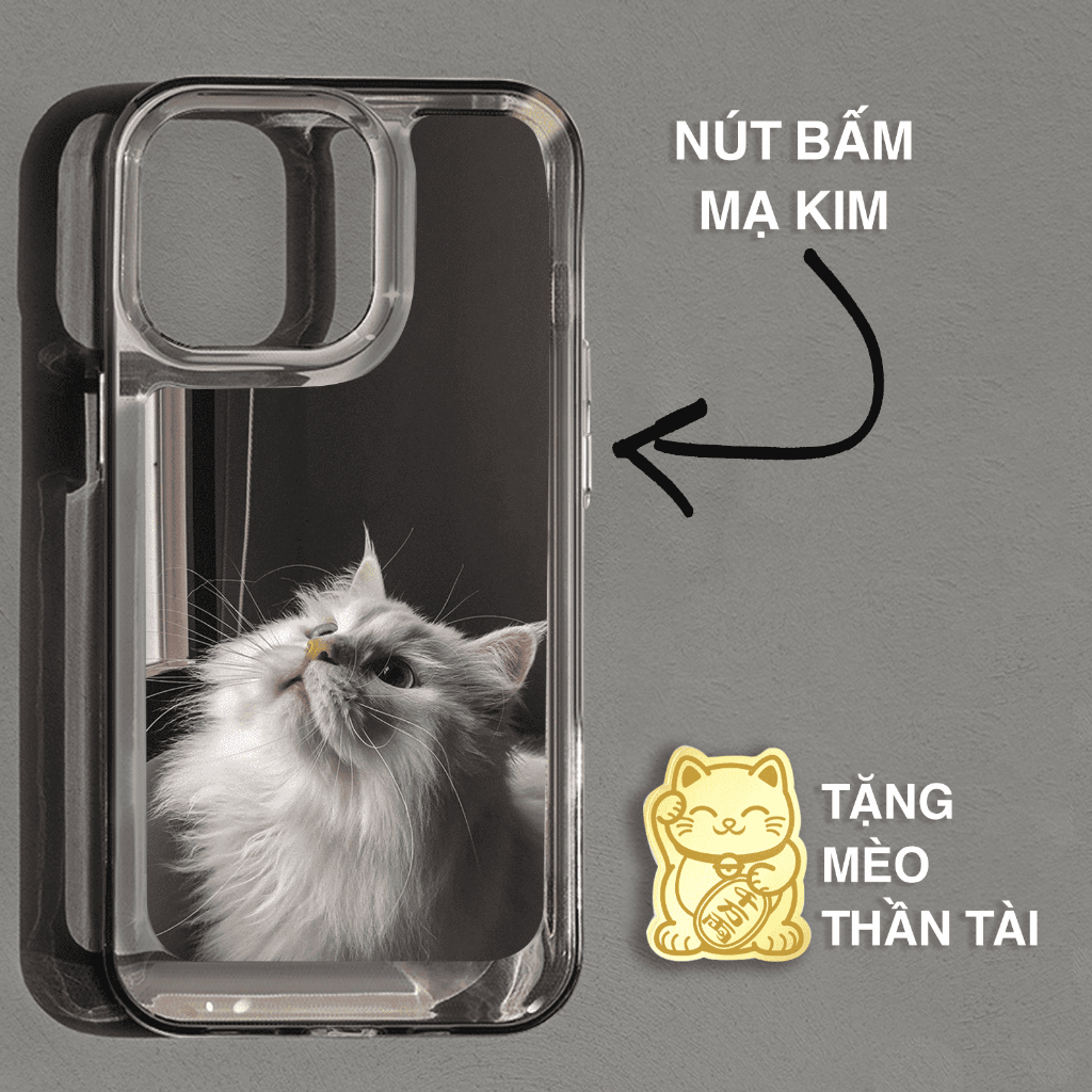 Ốp Điện Thoại Lưng Cứng Trong Suốt Chống Sốc Mèo lông xám cute iPhone 14 11 13 12 X XS Pro Max xr 7plus sd072
