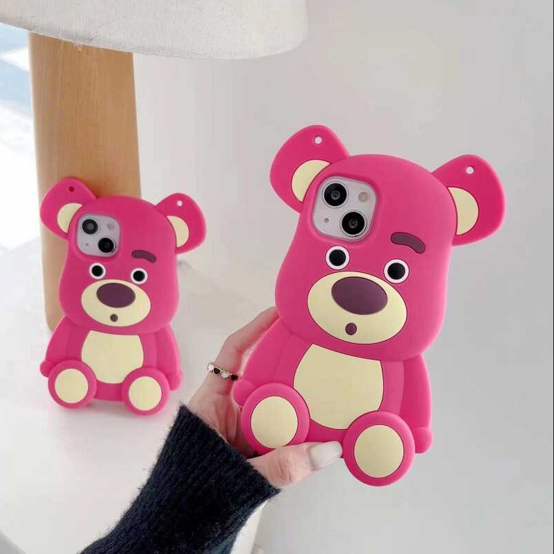 Ốp Điện Thoại họa tiết Gấu Dâu Tây Winnie Ba Chiều Hoạt Hình Bằng Silicon 3D Cho 6 7 8 plus/x/11/12/13/14/max/prm xn01