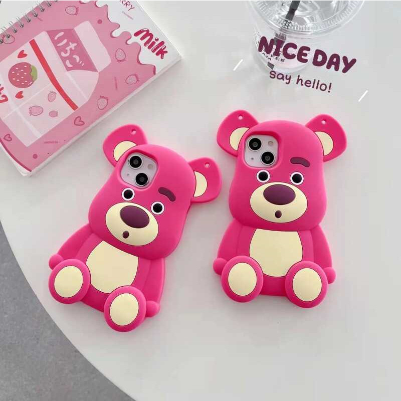 Ốp Điện Thoại họa tiết Gấu Dâu Tây Winnie Ba Chiều Hoạt Hình Bằng Silicon 3D Cho 6 7 8 plus/x/11/12/13/14/max/prm xn01