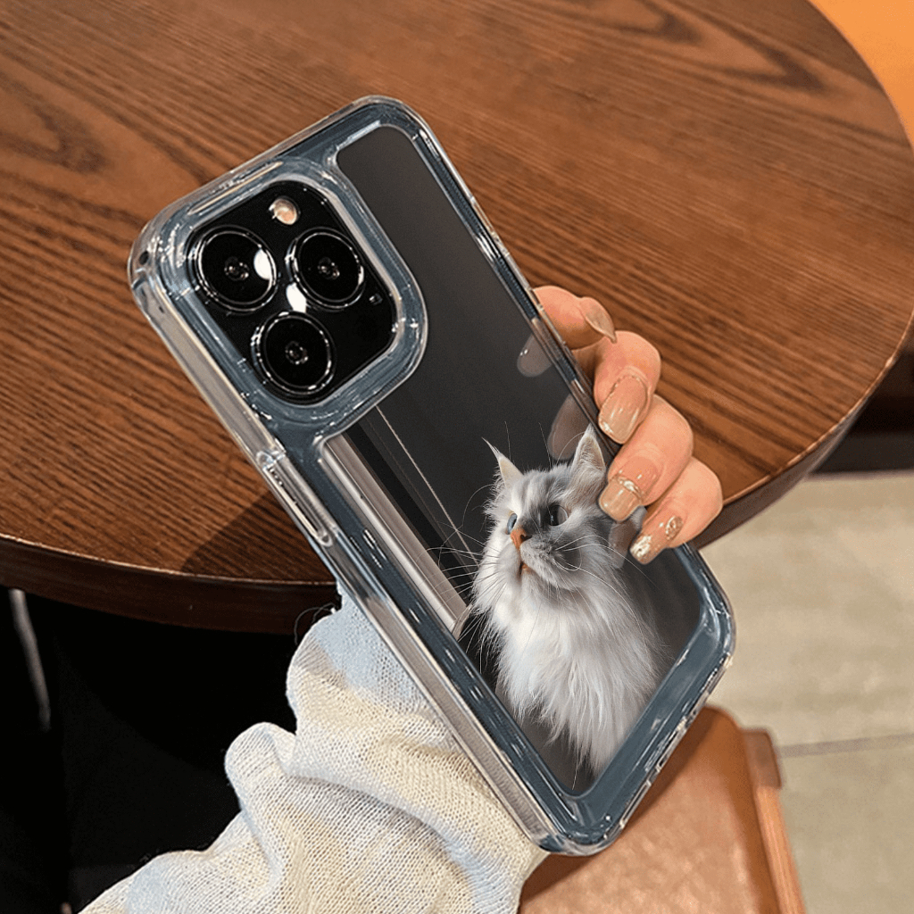 Ốp Điện Thoại Lưng Cứng Trong Suốt Chống Sốc Mèo lông xám cute iPhone 14 11 13 12 X XS Pro Max xr 7plus sd072