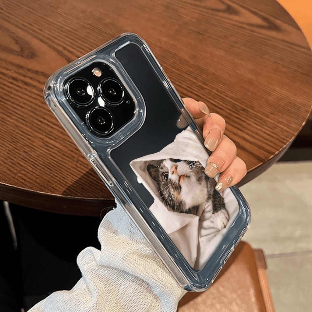 Ốp Điện Thoại Lưng Cứng Trong Suốt Chống Sốc hình Mèo trùm chăn iPhone 14 11 13 12 X XS Pro Max xr 7plus sd073
