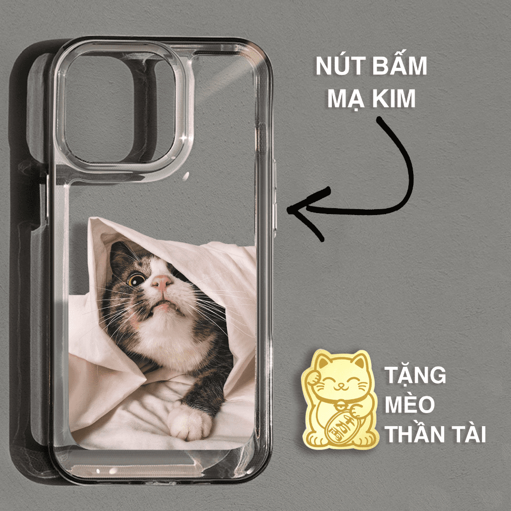 Ốp Điện Thoại Lưng Cứng Trong Suốt Chống Sốc hình Mèo trùm chăn iPhone 14 11 13 12 X XS Pro Max xr 7plus sd073