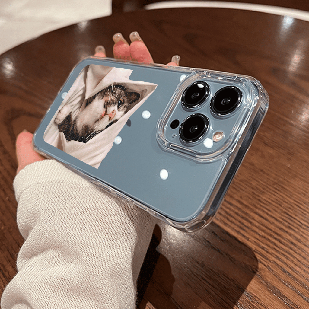 Ốp Điện Thoại Lưng Cứng Trong Suốt Chống Sốc hình Mèo trùm chăn iPhone 14 11 13 12 X XS Pro Max xr 7plus sd073