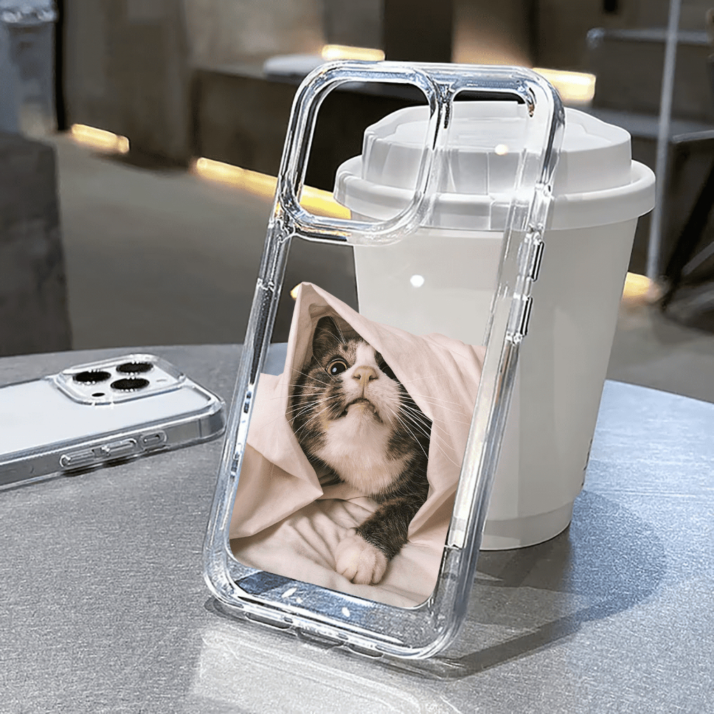 Ốp Điện Thoại Lưng Cứng Trong Suốt Chống Sốc hình Mèo trùm chăn iPhone 14 11 13 12 X XS Pro Max xr 7plus sd073