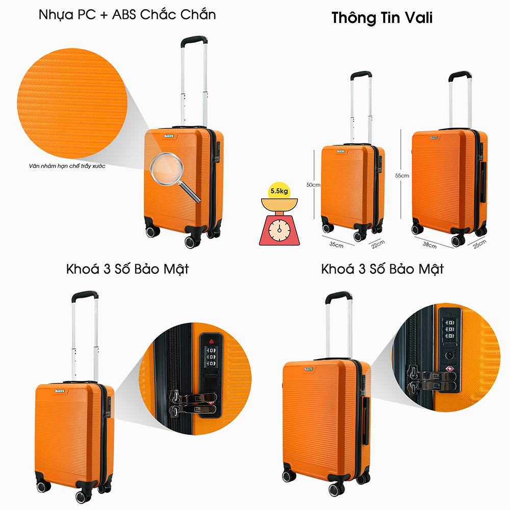 Bộ 2 vali nhựa TRIP P808 size 20inch + 22inch bảo hành 5 năm chính hãng