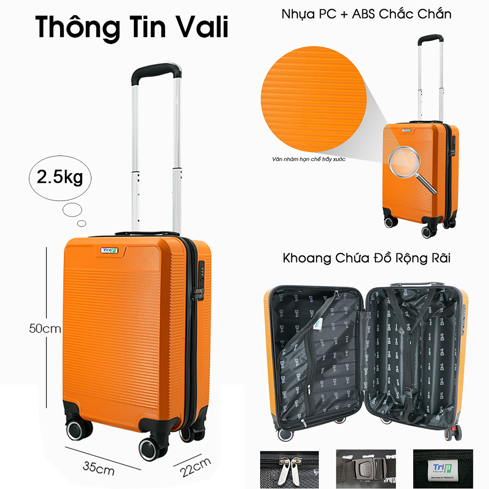 Vali du lịch TRIP P808 size 20inch xách tay lên máy bay bảo hành 5 năm chính hãng, 1 đổi 1 trong 12 tháng