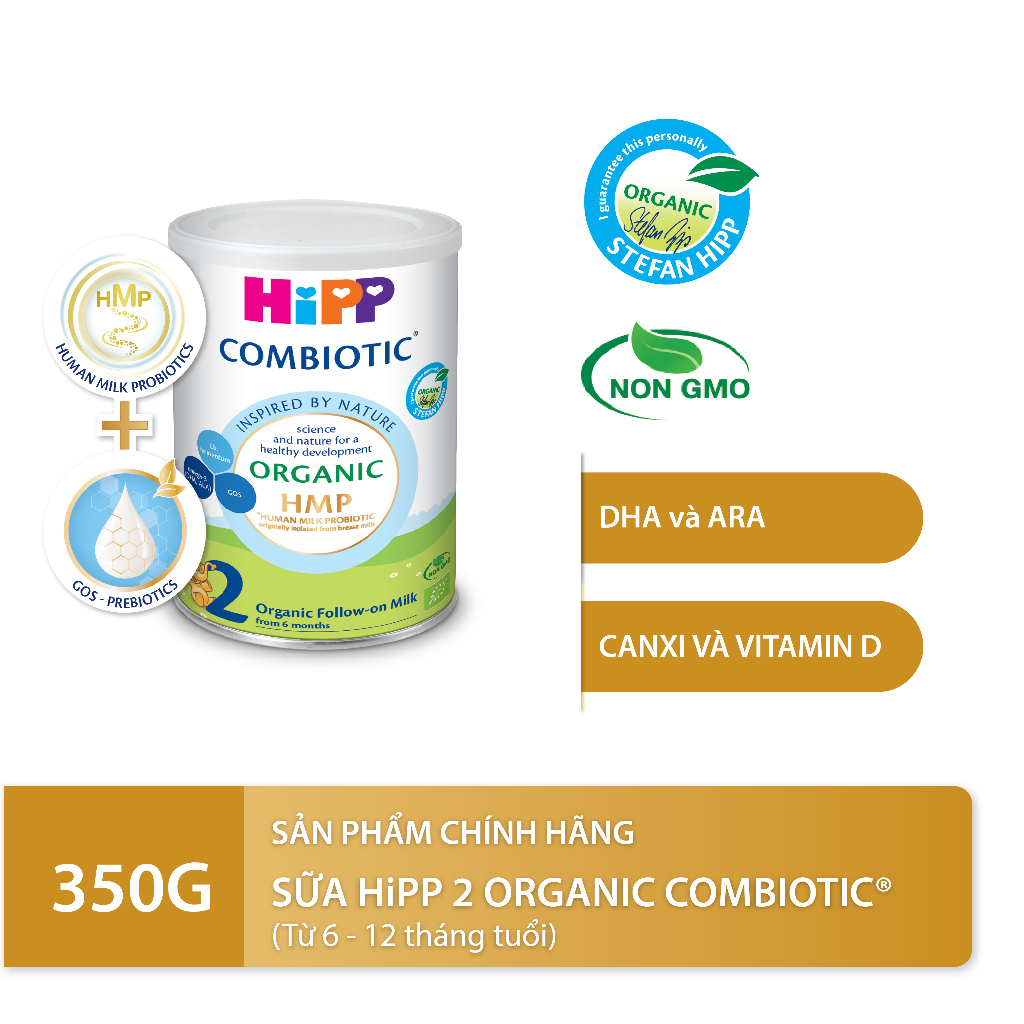 Sữa bột công thức HiPP 2 Organic Combiotic 350g bổ sung Omega 3 (DHA & ALA)