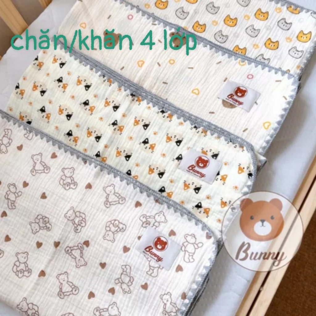 Khăn tắm xô đa năng Muslin sợi tre Organic Kidsworld Bunny chính hãng 2 lớp và 4 lớp cho bé KT 1m*1m