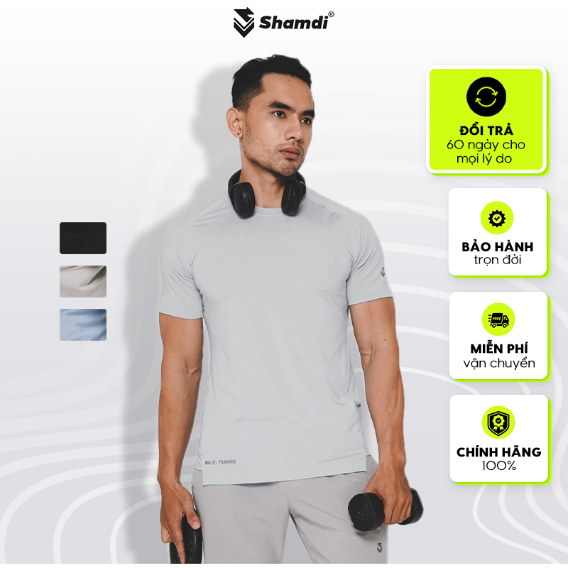 Áo Thun Thể Thao Nam Tập Gym Chạy Bộ Thể Thao SHAMDI Neck Crew Thoáng Khí, Siêu Co Giãn và Nhanh Khô - SD1173