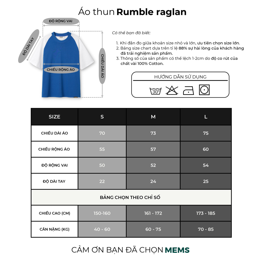 Áo thun tay ngắn cổ tròn trơn màu phối áo thun nam nữ unisex MEMS Rumble raglan