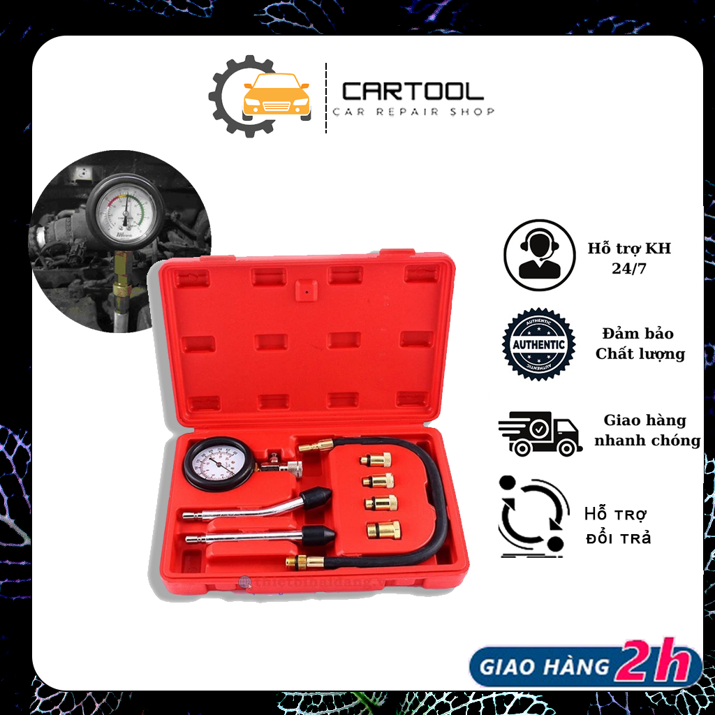Đồng Hồ Đo Áp Xuất Buồng Đốt Động Cơ Xăng Ô Tô & Xe Máy cartool Đài Loan kiểm tra tỉ số nén của động cơ xăng