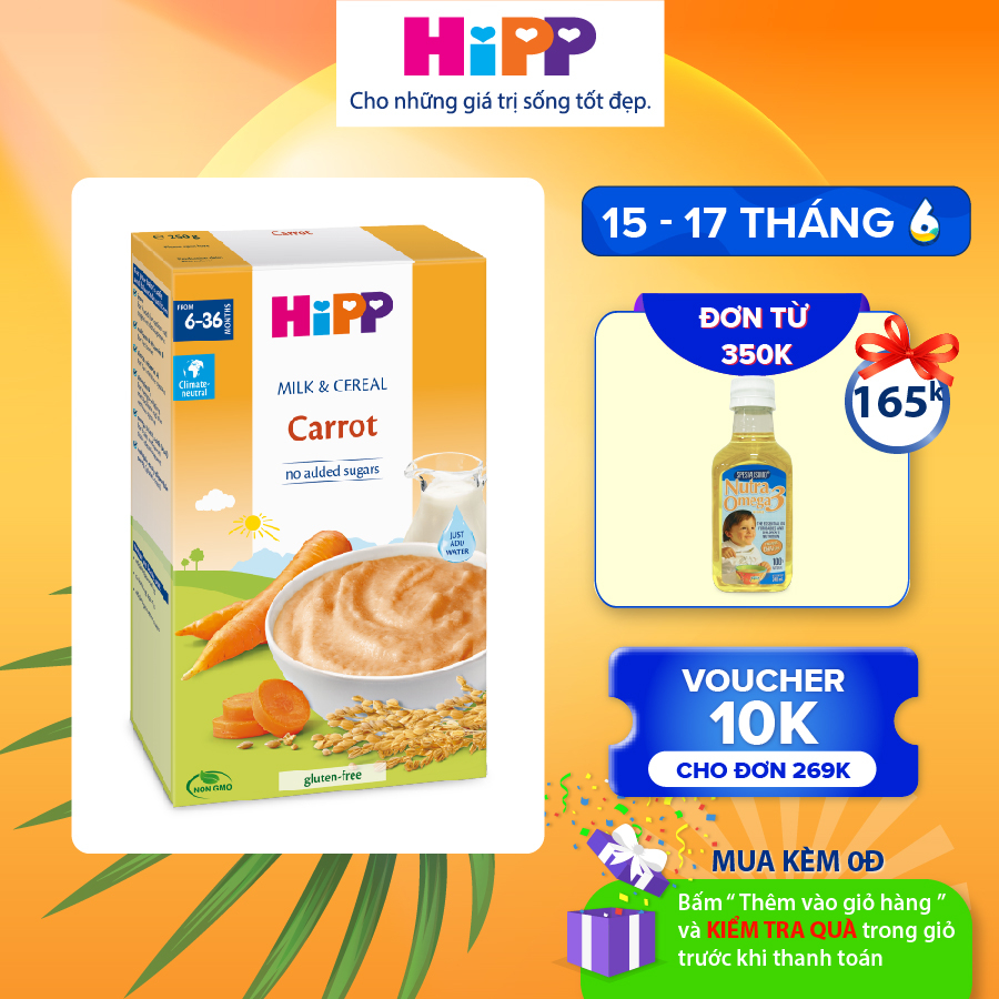 Bột ăn dặm dinh dưỡng Sữa, Ngũ cốc & rau củ - Cà rốt HiPP Organic 250g