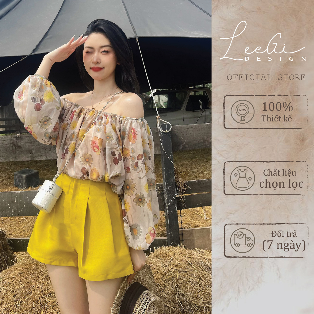 Set Áo Trễ Vai Hoa Vàng Và Quần Short Trẻ Trung Leegi Design Min6174