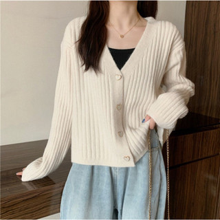 Áo khoác len cardigan dáng ngắn thu đông áo len dệt kim cúc trái tim