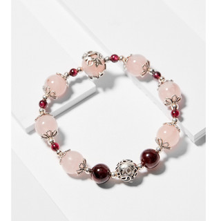 Vòng tay đá thạch anh hồng garnet charm bạc 925 tài lộc may mắn phong thủy Udumbara