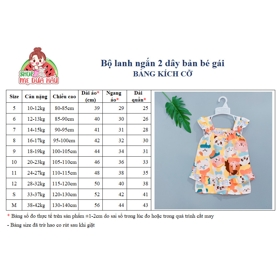 Bộ tole lanh ngắn 2 dây phối tay cánh tiên 10-42kg shop mẹ dưa hấu