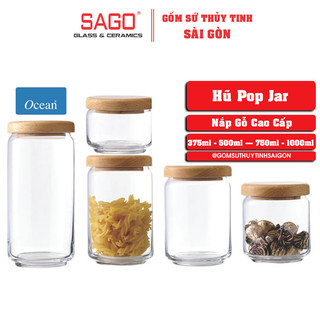 Hũ Thủy Tinh Ocean Pop Jar Wooden Lid Cao cấp | Hũ Nắp Gỗ