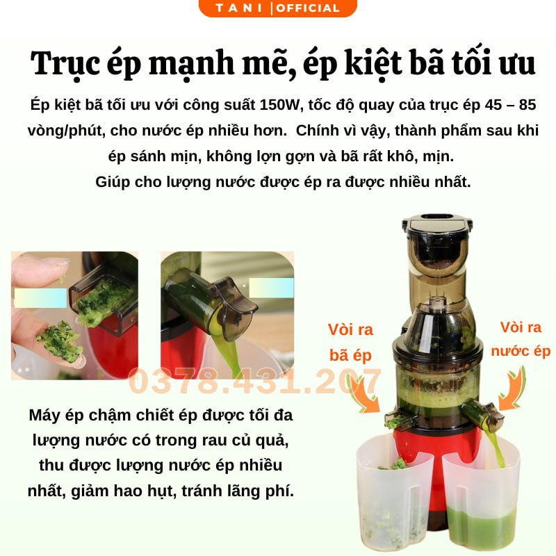 Máy Ép Chậm Tani Ép Hoa Quả Công Suất Lớn Siêu Nhanh