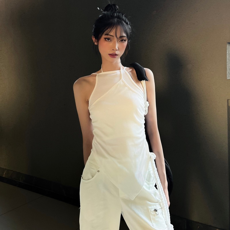 Áo hai dây croptop cách điệu xẻ tà trước MIMIX SHIRT