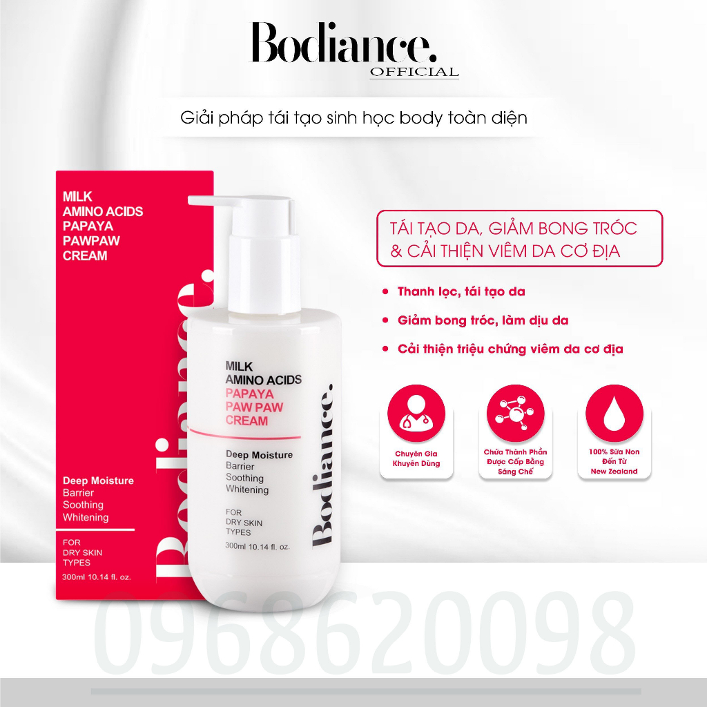 Kem Dưỡng body Papaya PawPaw Cream Bodiance, giúp làn da ẩm mượt mịn màng sáng khỏe hạn chế tối đa tình trạng khô rap