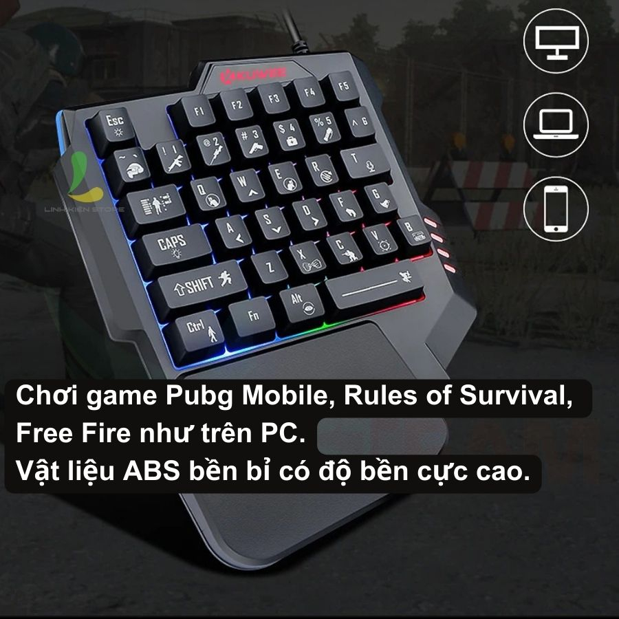 Bàn phím giả cơ một tay K13 / K15 dùng cho IOS, Android, PC Full LED - Bàn phím 1 tay Chơi game PUBG mobile