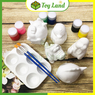  Bộ 6 Con Tô Tượng Thạch Cao Cho Bé Đầy Đủ Màu Cọ Khay Bộ Tượng Tô Màu Đủ Size Đồ Chơi Trẻ Em 