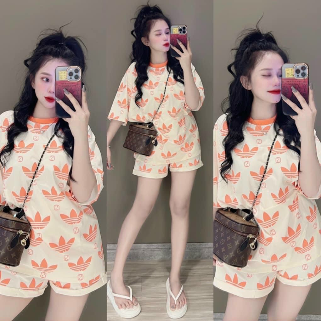 Set đồ bộ nữ đùi, áo thun phông in kín họa tiết mix lai viền phối quần short đùi, đồ bộ mặc ở nhà đi chơi siêu dễ thuong